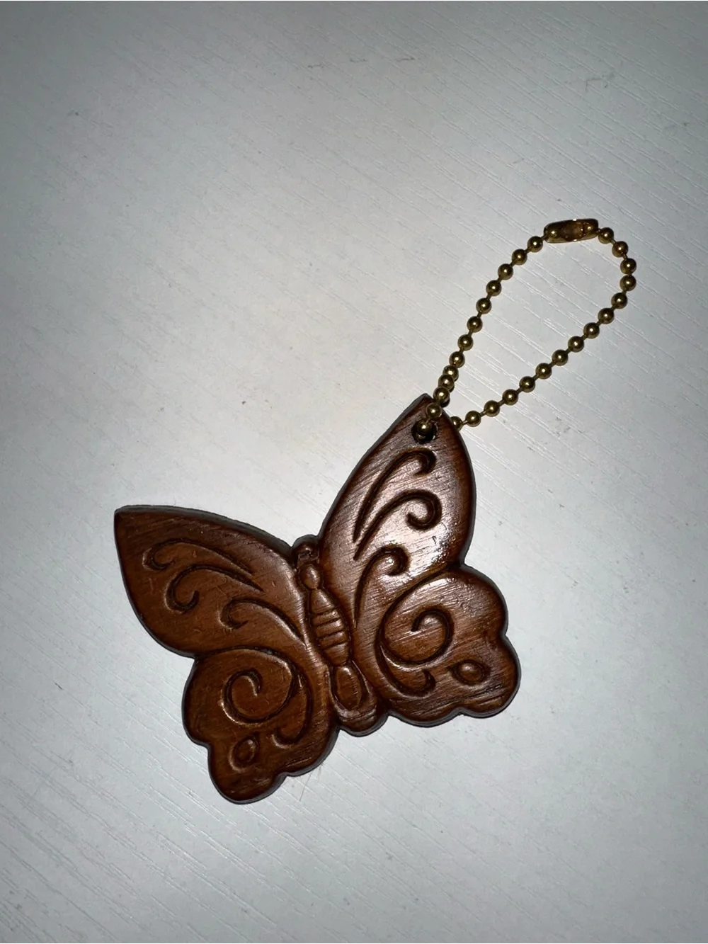 Vtg Wooden Butterfly Keychain